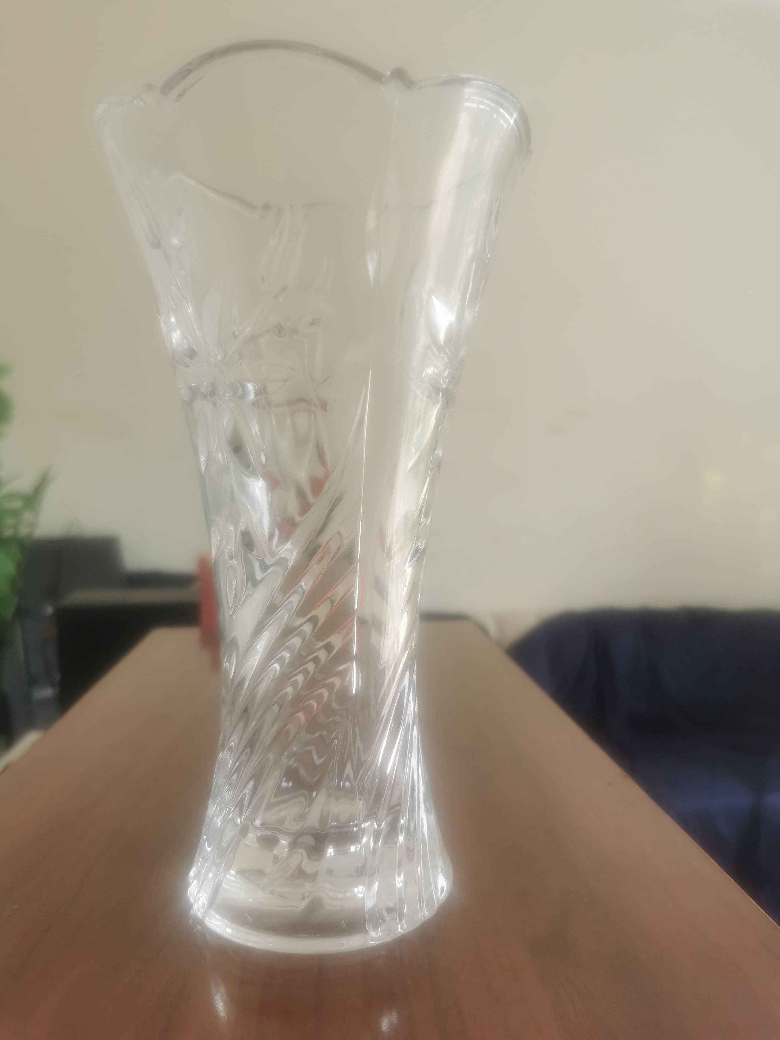Etched crystal vase