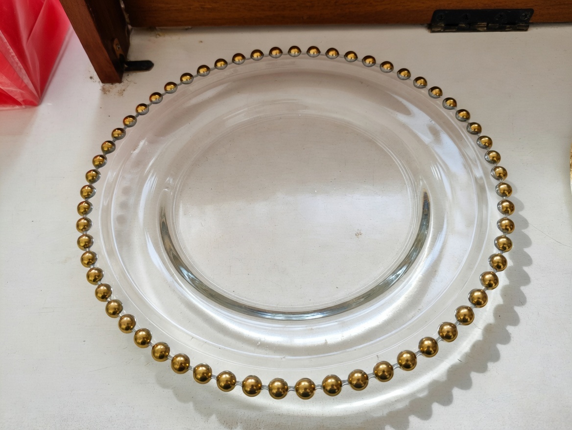 Clear Glass Charger with Gold Beaded Rim